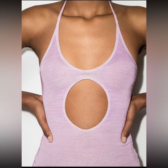 Isa Boulder NWT Cut Out Pull-away Knitted Mini Halter Dress in Yam XS MSRP $550 - Picture 6 of 8